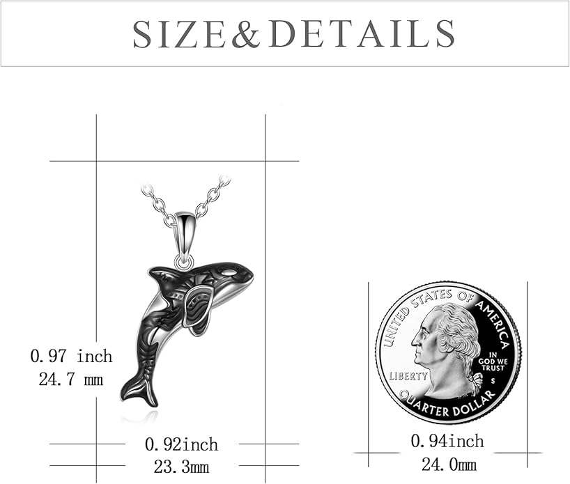 POPLYKE Killer Whale Orca Necklace Sterling Silver Ocean Jewelry Gifts for Women Mom Daughter