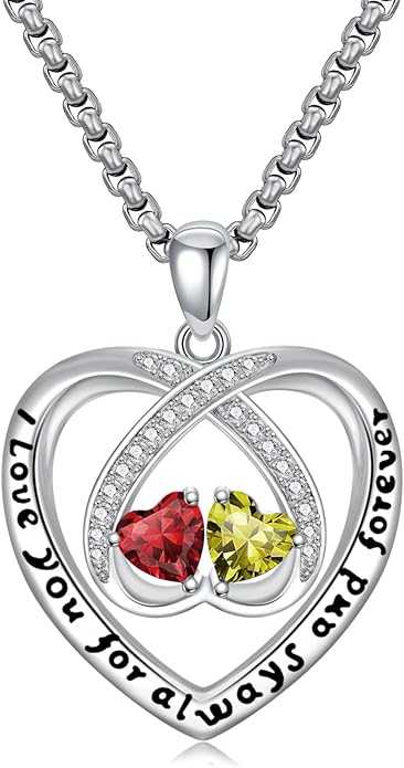 Birthstone Necklaces for Women I Love You for Always and Forever Heart Pendant Necklace Anniversary Jewelry Christmas Valentine Mothers Day Birthday Gifts for Her Wife Girlfriend