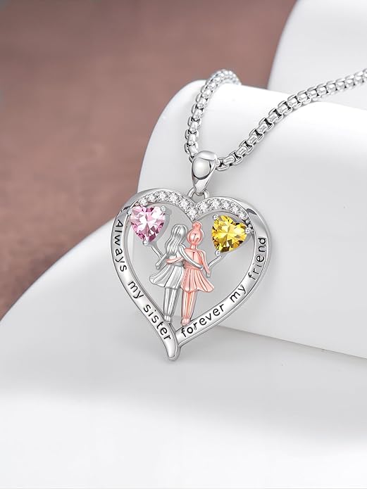 Always My Sister Forever My Friend Birthstone Pendant Necklace Women Jewelry Christmas Valentine Mothers Day Birthday Gifts for Women Sister From Sister