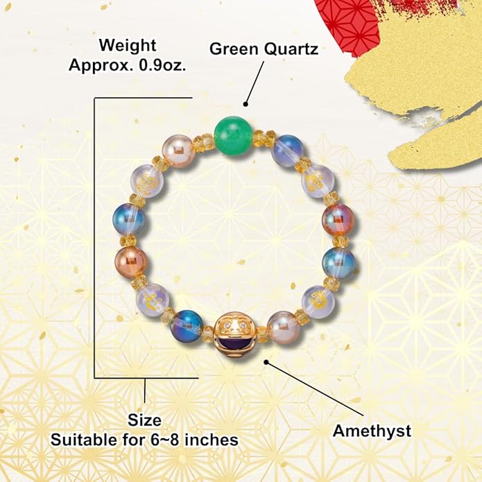 Japan money luck feng shui Daruma bracelet wealth friendship Japanese traditional lucky charm good fortune unisex 6-8 inches stretch