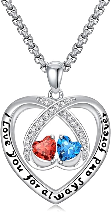 Birthstone Necklaces for Women I Love You for Always and Forever Heart Pendant Necklace Anniversary Jewelry Christmas Valentine Mothers Day Birthday Gifts for Her Wife Girlfriend