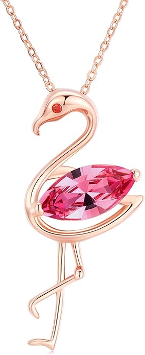 JUSTKIDSTOY Flamingo Necklace 925 Sterling Silver Animal Pendant with Cubic Zirconia Flamingo Bird Necklace Gifts for Women Wife Girlfriend