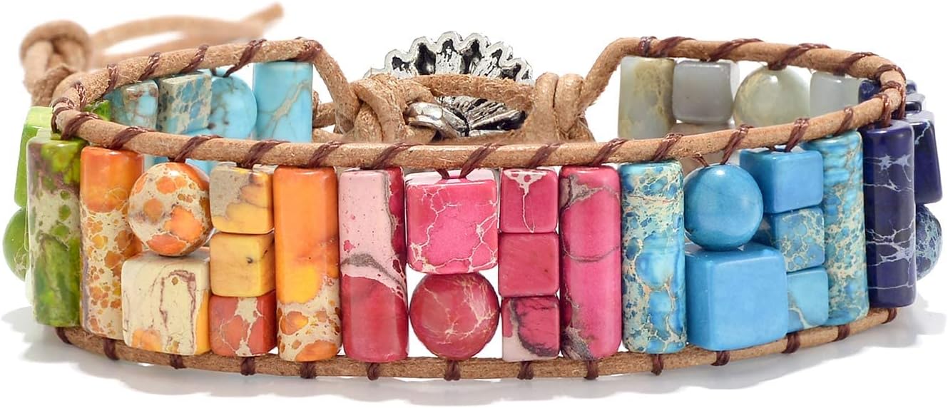 sedmart 7 Chakra Bracelets for Women with Real Stones Leather Wrap Healing Bead Bracelet Women Men Boho Friendship Jewelry