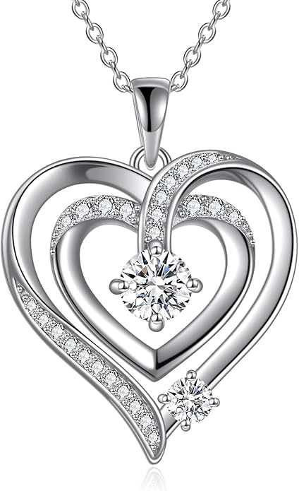 Necklace Gifts for Mom, Mother Child Moissanite Diamond Necklace, 18K White Gold Plated Silver Mother Daughter Heart Pendant Necklace for Women Mom Jewelry Gift for Her Mother Mom Grandma, 18+2 Inch