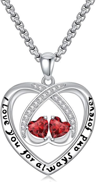 Birthstone Necklaces for Women I Love You for Always and Forever Heart Pendant Necklace Anniversary Jewelry Christmas Valentine Mothers Day Birthday Gifts for Her Wife Girlfriend