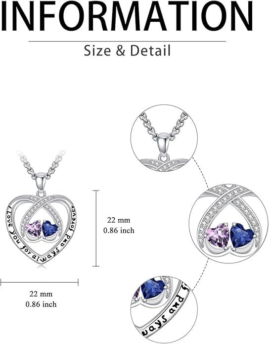 Birthstone Necklaces for Women I Love You for Always and Forever Heart Pendant Necklace Anniversary Jewelry Christmas Valentine Mothers Day Birthday Gifts for Her Wife Girlfriend