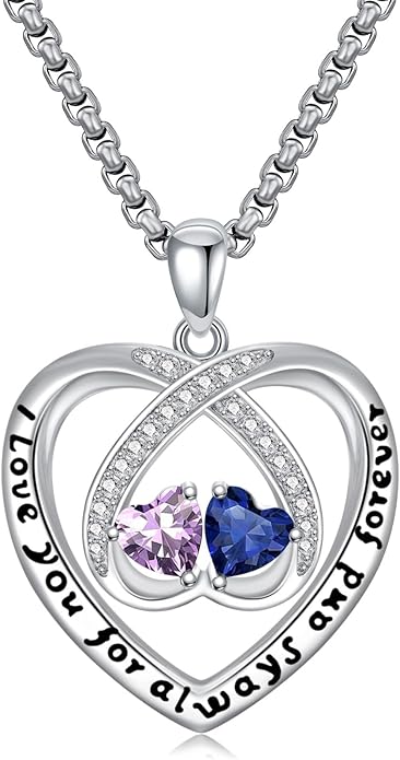 Birthstone Necklaces for Women I Love You for Always and Forever Heart Pendant Necklace Anniversary Jewelry Christmas Valentine Mothers Day Birthday Gifts for Her Wife Girlfriend