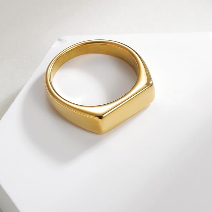 Mens Signet Rings Stainless Steel Pinky Ring for Men Women Silver/Black/Gold Square Cool Finger Ring, Gift for Dad Husband