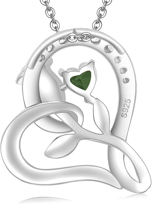 Rose Flower Heart Birthstone Necklaces for Women, 925 Sterling Silver Anniversary Jewelry, Pendant Heart Necklaces Birthday Anniversary Christmas Gift for Women Wife Mom Girlfriend Lady