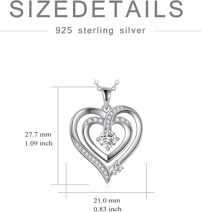 Necklace Gifts for Mom, Mother Child Moissanite Diamond Necklace, 18K White Gold Plated Silver Mother Daughter Heart Pendant Necklace for Women Mom Jewelry Gift for Her Mother Mom Grandma, 18+2 Inch