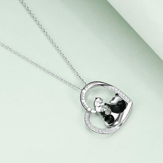 POPKIMI Sterling Silver Necklace Wolves/Elephants/Pandas/Penguins Pendant Necklace for Mom Daughter