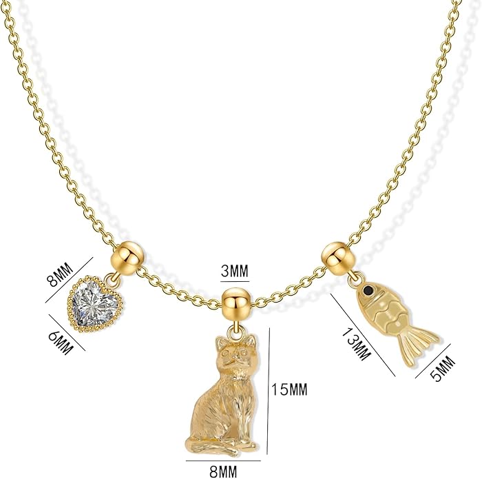 Summer Holiday Necklace,Dainty Chain, Charm Necklace For Women,Cute Cat Charm,Natural Pearls,18k Gold Plated,Choose Your Favorite Charm, Change Easily