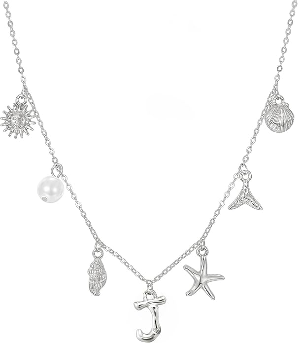 Initial Charm Necklace For Women Shell Letter Necklaces Gold Charms Pendant Boho Summer Seashell Beach 14k Starfish Surfer Jewelry Gifts