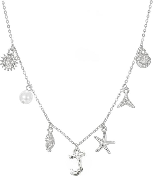 Initial Charm Necklace For Women Shell Letter Necklaces Gold Charms Pendant Boho Summer Seashell Beach 14k Starfish Surfer Jewelry Gifts