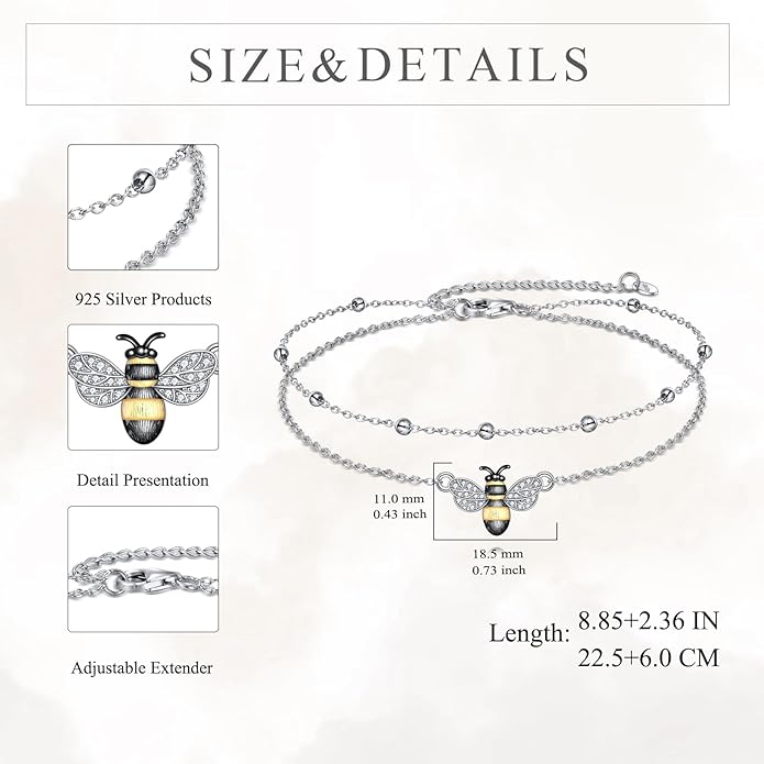 TIGER RIDER Dragonfly Anklet Sterling Silver Dragonfly Gifts Jewelry for Women with Crystal Birthday Anniversary