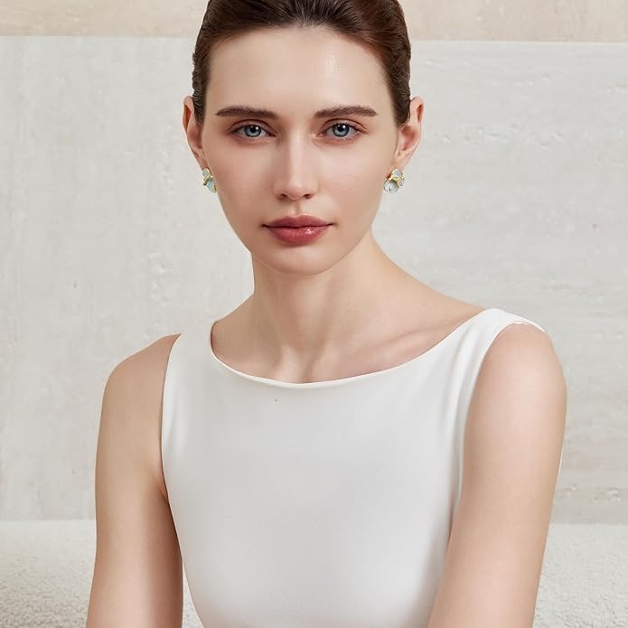 Cicy Bell Flower Earrings for Women 14k Gold Plated Summer Spring Boho Petal Statement Stud Earrings Jewelry Gifts