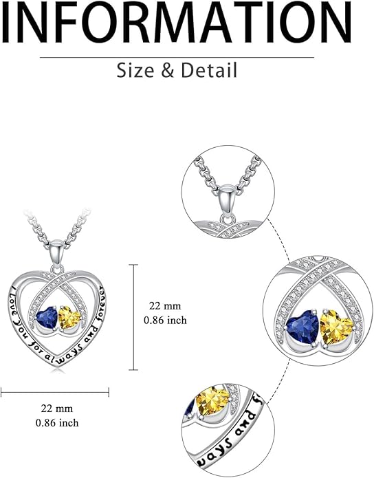 Birthstone Necklaces for Women I Love You for Always and Forever Heart Pendant Necklace Anniversary Jewelry Christmas Valentine Mothers Day Birthday Gifts for Her Wife Girlfriend