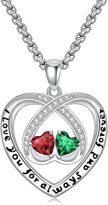 Birthstone Necklaces for Women I Love You for Always and Forever Heart Pendant Necklace Anniversary Jewelry Christmas Valentine Mothers Day Birthday Gifts for Her Wife Girlfriend