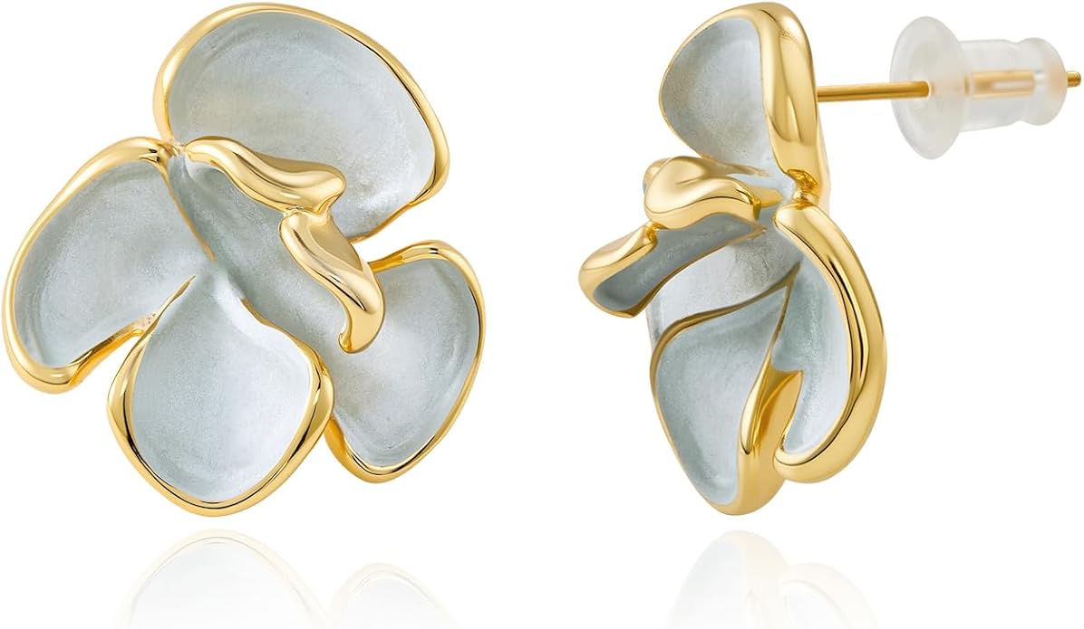 Cicy Bell Flower Earrings for Women 14k Gold Plated Summer Spring Boho Petal Statement Stud Earrings Jewelry Gifts