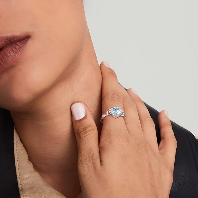 DAYBYDAY Celtic Birthstone Rings for Women 925 Sterling Silver Heart/Round/Pear/Oval Created Gemstone Moissanite Halo Engagement Promise Rings for Her Wife Birthday Anniversary Wedding Jewelry