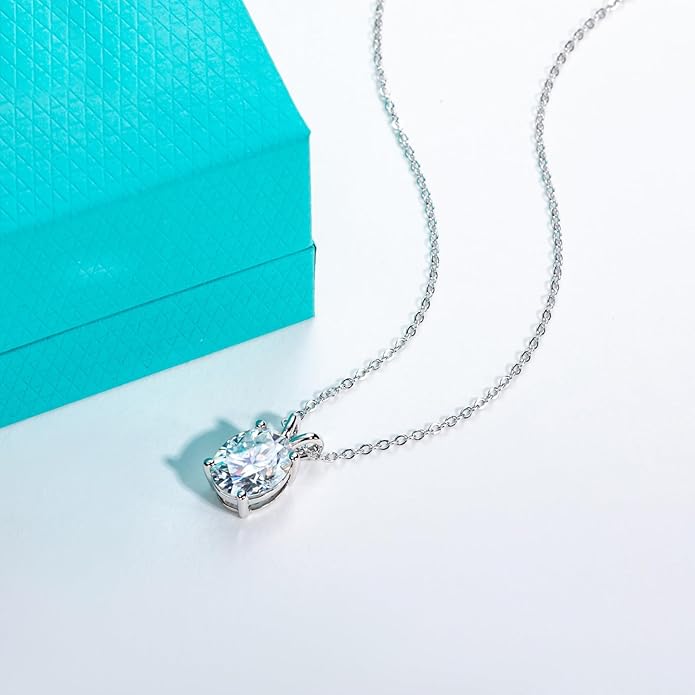 AnuClub Moissanite Pendant Necklace 2/3/4/5CT D Color VVS1 925 Sterling Silver Everyday Wear Necklace for Women Wife Her with Certificate, 40+2+3 Adjustable Chain