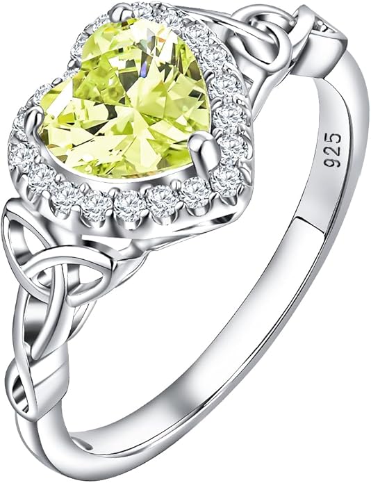 DAYBYDAY Celtic Birthstone Rings for Women 925 Sterling Silver Heart/Round/Pear/Oval Created Gemstone Moissanite Halo Engagement Promise Rings for Her Wife Birthday Anniversary Wedding Jewelry