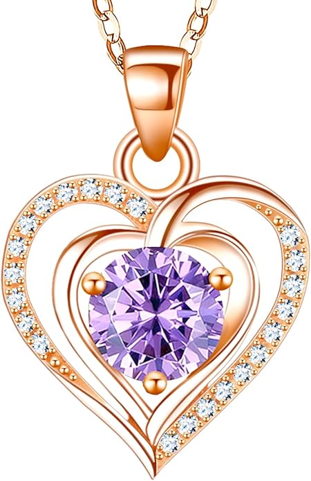 RIVIKO Heart Birthstone Pendant Necklace for Women 925 Sterling Silver Zirconia Necklaces Wedding Anniversary Birthday Mothers Day Jewelry Gifts For Her Mother Wife