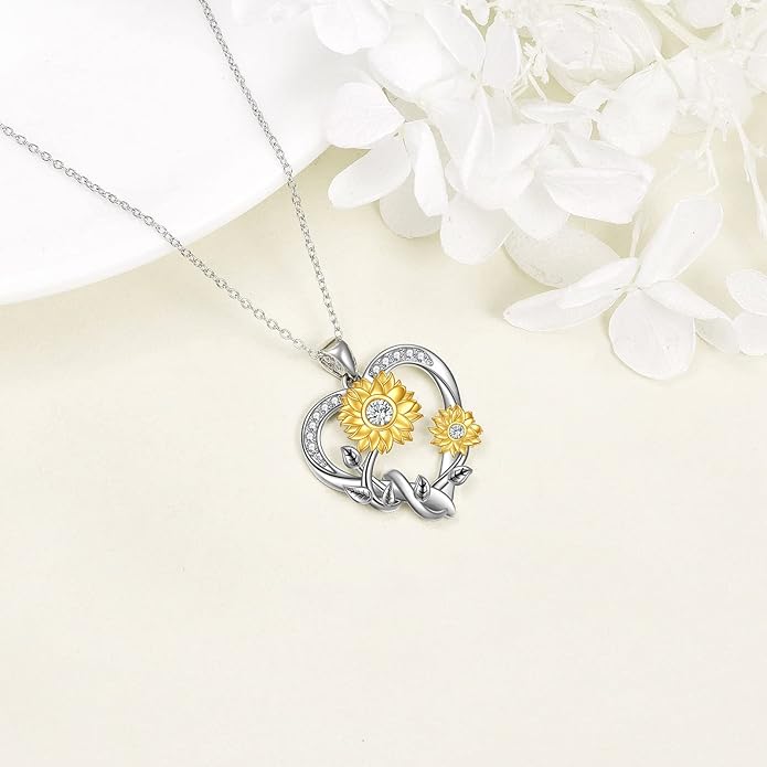 Sunflower Necklace for Women, 18K Gold Plated Silver Moissanite Sunflower Heart/Cross Pendant Necklace You are My Sunshine Gifts Sunflower Jewelry Birthday Christmas Mothers Day Gifts for Her Girlfriend Wife