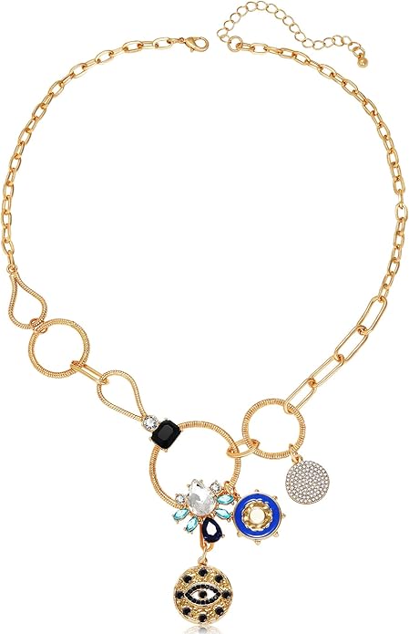 Charm Necklace for Women Gold Evil Eye Sun Moon Flower Coin Pendant Necklace Dainty Paperclip Chain Vintage Luck Amulet Choker Necklaces Celestial Jewelry Gift