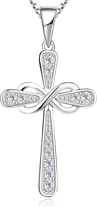 YL 925 Sterling Silver Cross Necklace for Women Halo Infinity Pendant Birthstone Jewelry for Mom