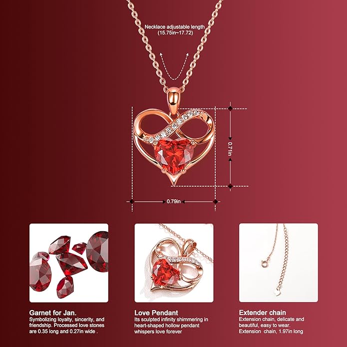 Rose Gold Birthstone Necklaces Heart Birthstone Pendant Necklaces For Women Valentine's Day Mother's Day Anniversary Christmas Gifts