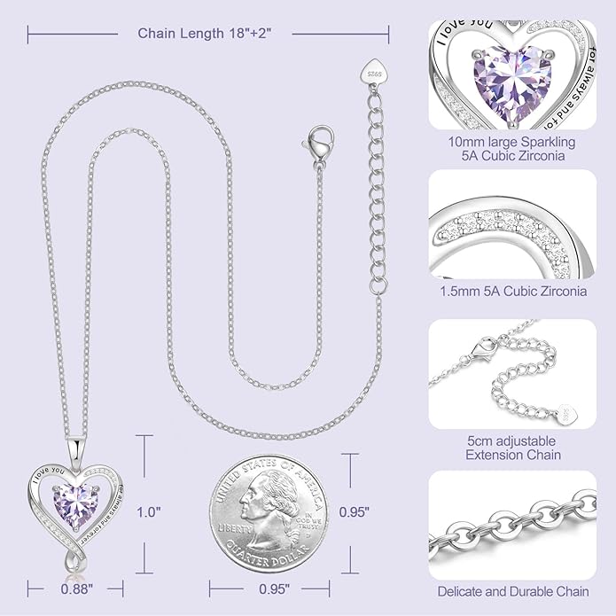 Birthday Gifts for Women Wife Infinity Heart Birthstone I Love You Necklace for Women S925 Sterling Silver Anniversary Wedding Gifts for Christmas Valentines Mothers Day Women's jewelry Diamond Pendant Necklaces Gift for Her Mom Daughter Grandma