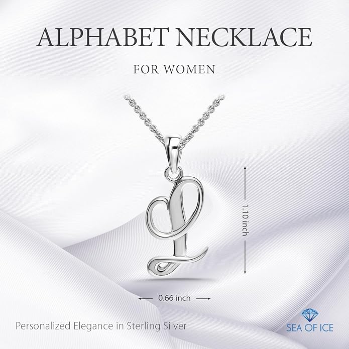 SEA OF ICE Letter Initial Necklace, Alphabet Letter Pendant Necklace, Sterling Silver, Gold, Rose Gold Necklace for Women, Elegant Initial Necklaces, Personalized Custom Women's Necklaces