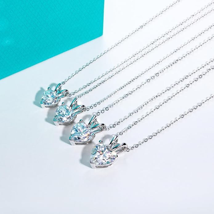 AnuClub Moissanite Pendant Necklace 2/3/4/5CT D Color VVS1 925 Sterling Silver Everyday Wear Necklace for Women Wife Her with Certificate, 40+2+3 Adjustable Chain