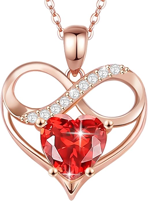 Rose Gold Birthstone Necklaces Heart Birthstone Pendant Necklaces For Women Valentine's Day Mother's Day Anniversary Christmas Gifts