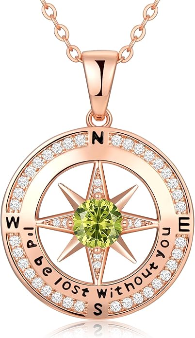 Compass Necklace Gifts for Women wife - S925 Sterling Silver Birthstone Necklaces for Women - Anniversary Birthday Gifts for Her Wife Girlfriend - Valentines Mom Mothers Day Christmas Gifts Jewelry for Women