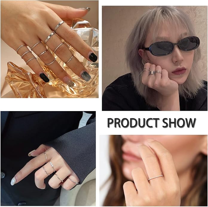 ZOERAY 10PCS 14K Gold Plated Stacking Rings for Women Thumb Stackable Knuckle Band Rings Plain Twist Thin Joint Finger Wedding Gold Ring Set for Women Size 4 to 11