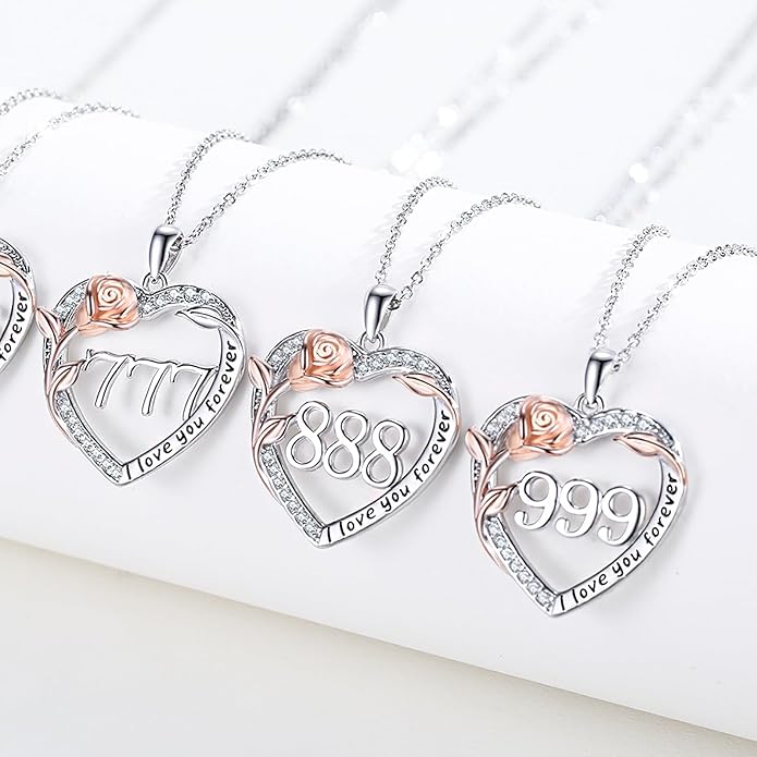 Number Necklace for Women 925 Sterling Silver Rose Angel Numbers Necklace Jewelry Birthday Gift for Grandma Mother