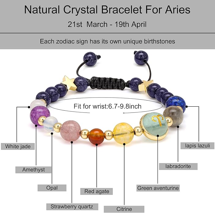 Zodiac Bracelets for Women Men,12 Constellations Healing Crystal Stone Beads Bracelet Birthday Zodiac Gifts Horoscope Spiritual Jewelry Bracelet Gifts