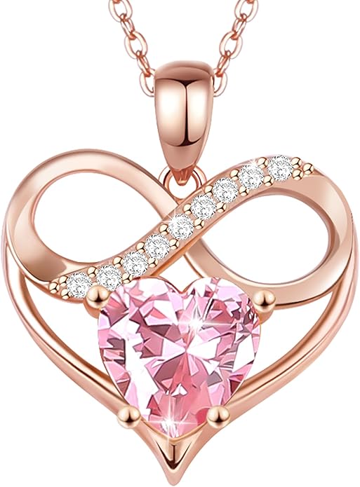 Rose Gold Birthstone Necklaces Heart Birthstone Pendant Necklaces For Women Valentine's Day Mother's Day Anniversary Christmas Gifts