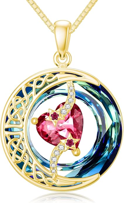 TOUPOP Birthstone Necklace 925 Sterling Silver Moon and Star Pendant with Blue Crystal Celtic Moon Jewelry Birthday Christmas Gifts for Women Mom Wife Her Daughter
