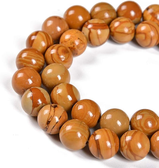 36pcs 10mm Natural Woodgrain Jasper Gemstone Round Spacer Loose Stone Beads for Jewelry Making 15.5" 1 Strand (Woodgrain Jasper, 10mm 36Beads)
