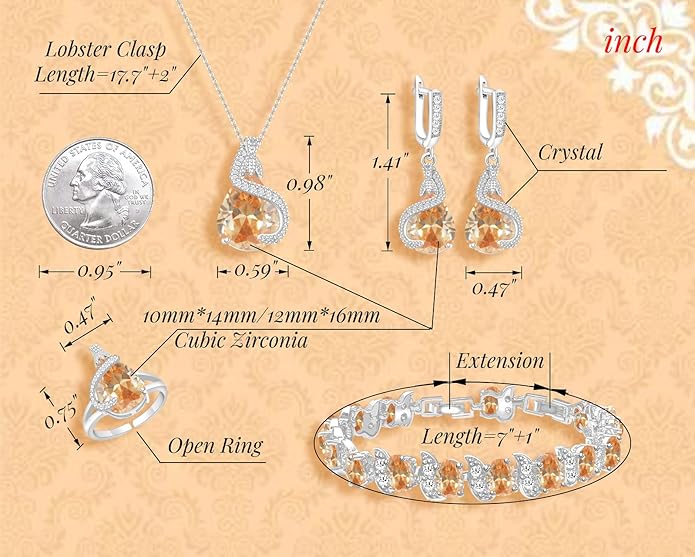 GZWHD Jewelry Set for Women Water Drop Cubic Zirconia Artificial Crystal Earrings Pendant Necklace Open Ring Tennis Bracelet Wedding Anniversary Birthday Engagement Gift for Bridesmaid Wife Girlfriend Friend