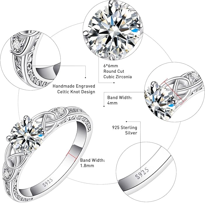 Vintage Celtic Knot Women's Engagement Ring Sets 925 Sterling Silver/14K Gold Plated Stackable Wedding Bands Rings AAAAA Cubic Zirconia Women Bridal Sets Wedding Ring Band Width 1.8mm Size 5-9