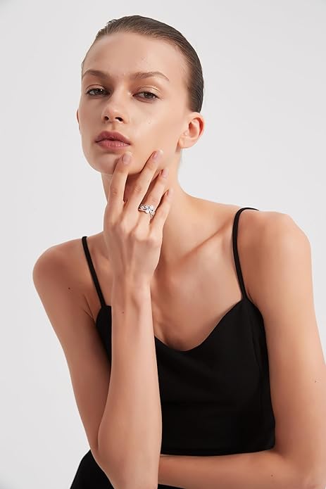 THELANDA Genuine Moissanite or Simulated Diamond Bubble Cocktail Split Interlaced Vine Shank Fashion Anniversary Promise Ring Wedding Band