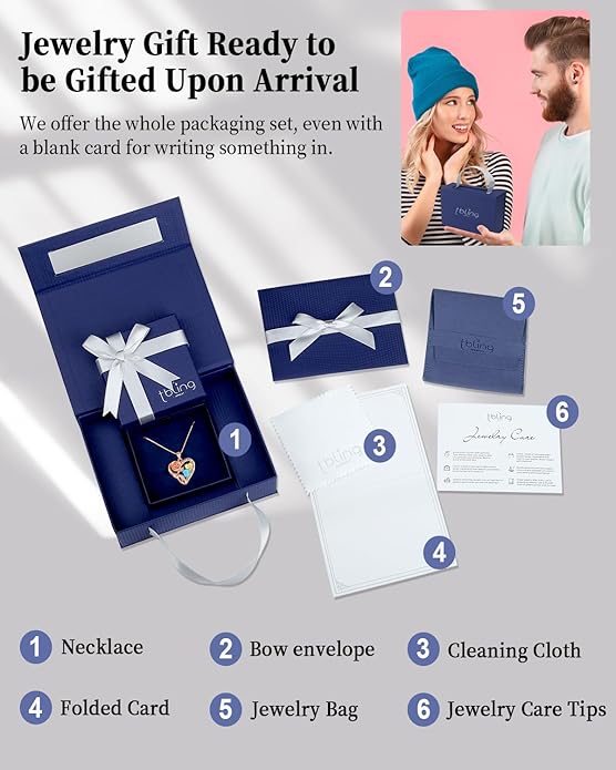 925 Sterling Silver Double Birthstone Rose Flower Heart Jewelry Necklaces for Women Anniversary Love Forever Necklaces for Her Birthday Gifts for Wife Girlfriend Mom Mothers Day Rose Gold