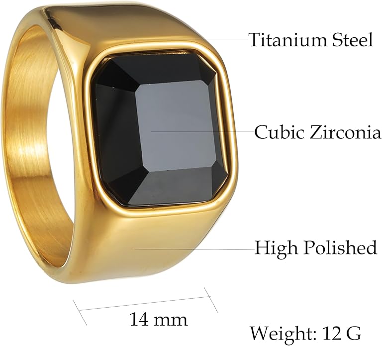 Mens Signet Rings Stainless Steel Pinky Ring for Men Women Silver/Black/Gold Square Cool Finger Ring, Gift for Dad Husband