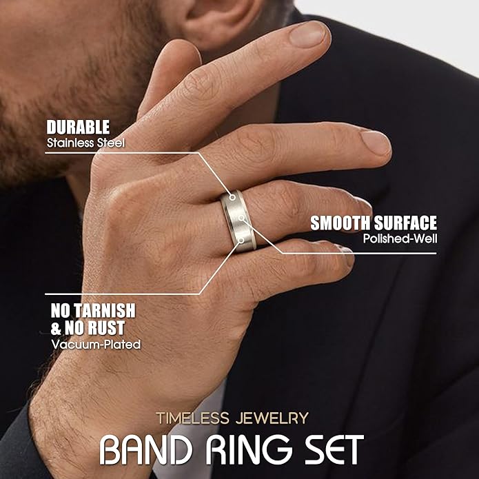 Jstyle Stainless Steel Rings for Men Women 8MM Wedding Band Rings Matte Surface - Beveled Polished Edge Mens Ring Size 6-14