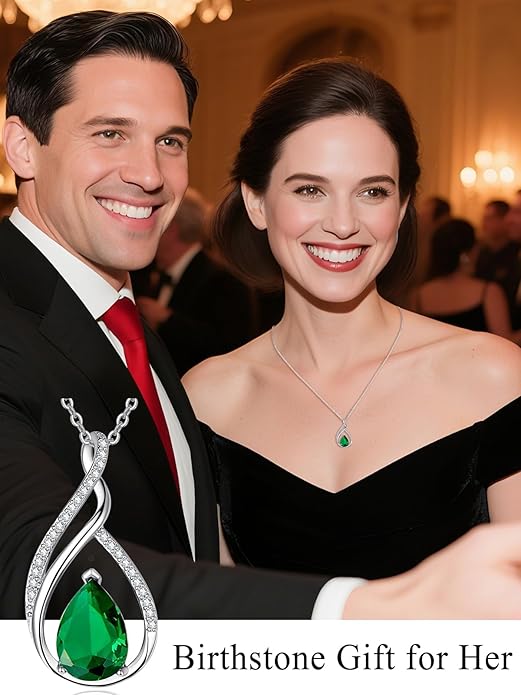 Teardrop Birthstone Necklace for Women 925 Sterling Silver Pear-Shaped Pendant Anniversary Mother's Day Birthday Jewelry Gifts for Her