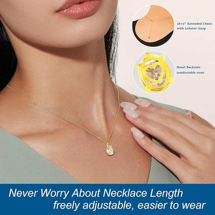 Moissanite Necklace for Women 0.1-12.0CT(3-15mm) Oval/Round Cut Moissanite Pendant 18k Gold Plated Sterling Silver Necklace D Color VVS1 Solitaire Pendant with 18+2 Inch Chain Jewelry for Mom/Wife